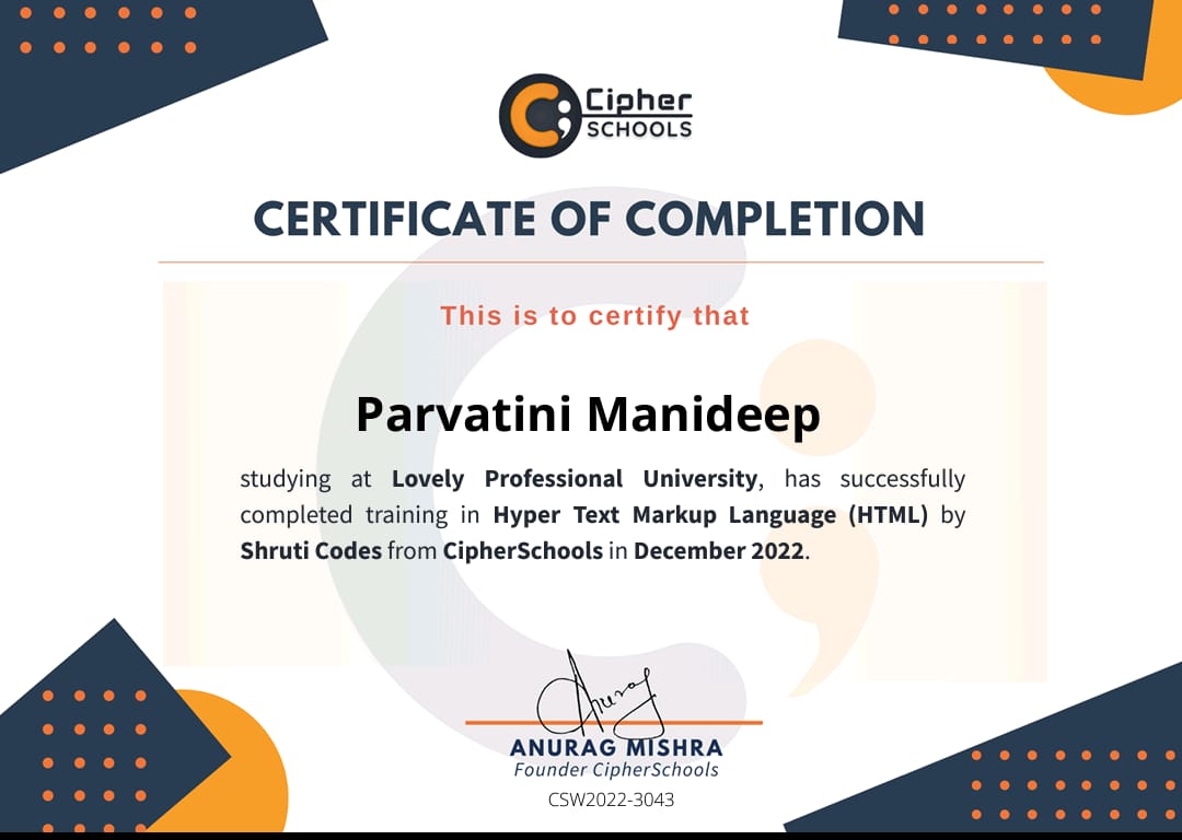 HTML Certificate